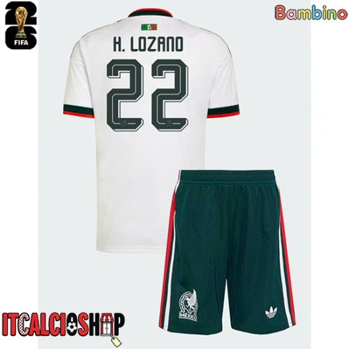 Messico Hirving Lozano #22 Seconda Maglia Bambino Mondiali 2026 Manica Corta (+ Pantaloni corti)